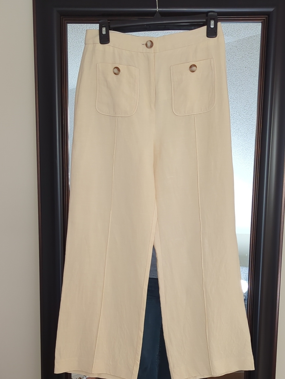 Sezane Cream Wide-Leg Cropped Pants With Patch Pockets